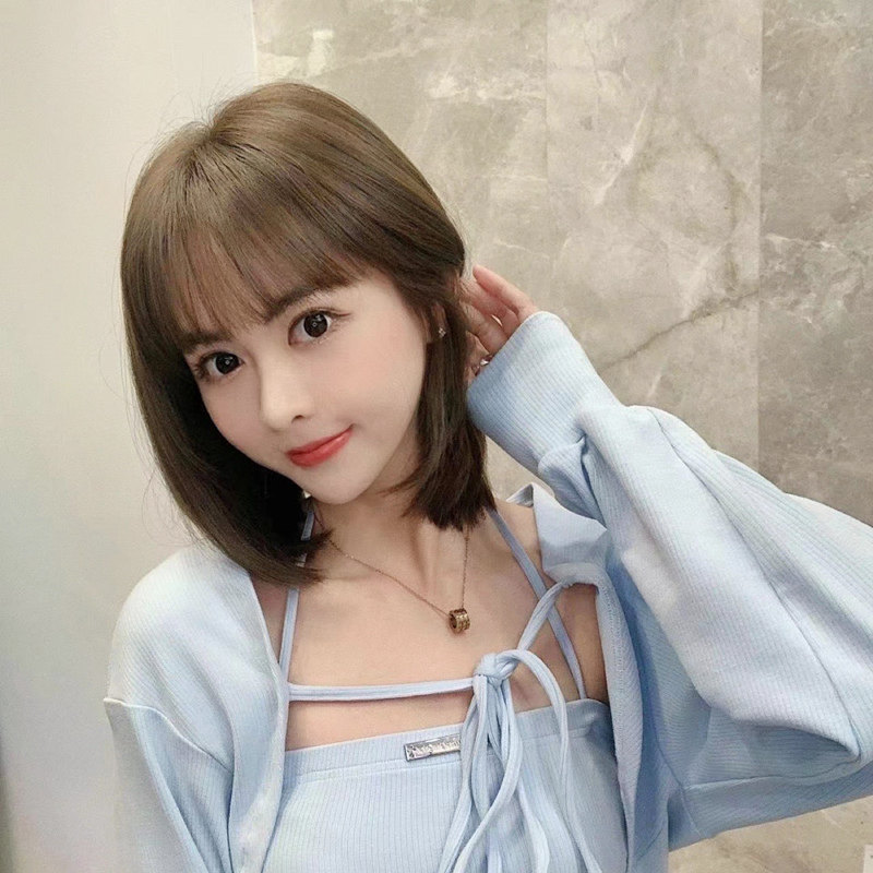 假发女短发空气刘海层次t锁骨发甜美减龄中短发造型真人发丝全头
