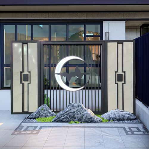 庭院入户不锈钢迎门墙新中式金属格栅屏风定制别墅小区园林影壁墙