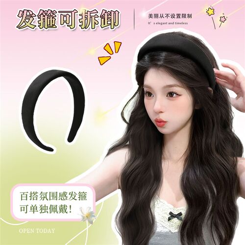 发箍假发一体女新款长卷发半头套仿真发丝大波R浪水波纹高颅顶发