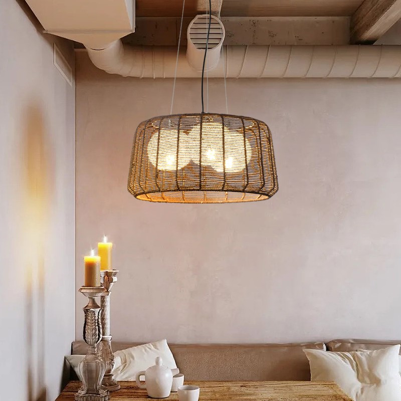 诧寂风日式复古吊灯编织手工餐厅卧室客厅民宿茶室中古风装饰新款