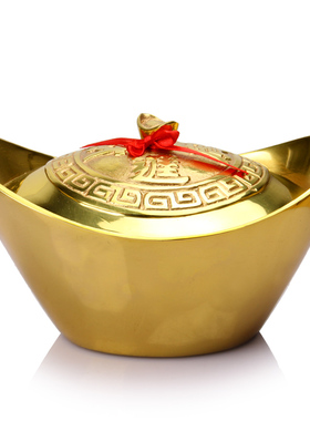 铜开盖元宝摆件聚宝盆空心元宝储蓄罐家居客厅店铺工艺装饰品