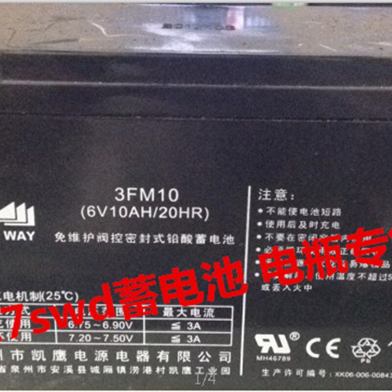 LONG WAY蓄电池 3FM10 6V10AH/20HR玩具车 童车 小孩子电动车电瓶