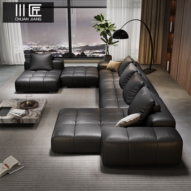 意式极简像素真皮沙发客厅现代简约大小户型模块沙发带转角贵妃