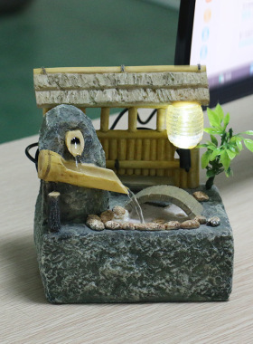 田园假山流水摆件循环喷泉水景客厅家居桌面招财加湿器公司开业礼