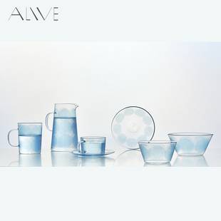 玻璃冷水壺水杯碗盤北歐家用高顏值擺拍盤生日禮物 Alive藍(lán)色冰川