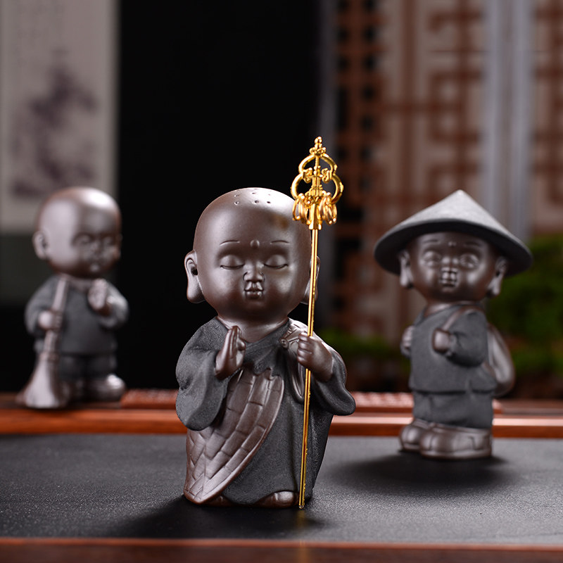 花宠桌面禅意小和尚中式摆件可爱精品陶瓷创意茶宠微景观花盆装饰
