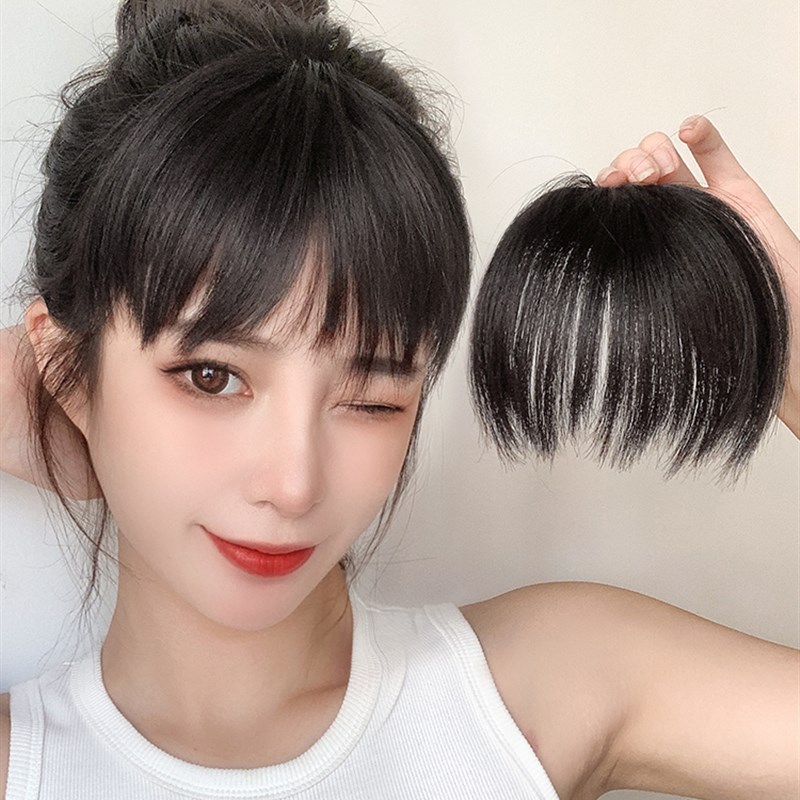 真发刘海假发女 真人发丝自然前额C流海 网红假刘海发片无痕留海
