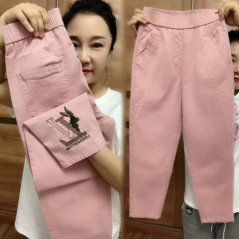 春夏JY-QJ薄裤八分女裤显瘦款九分小脚老爹水洗刺绣