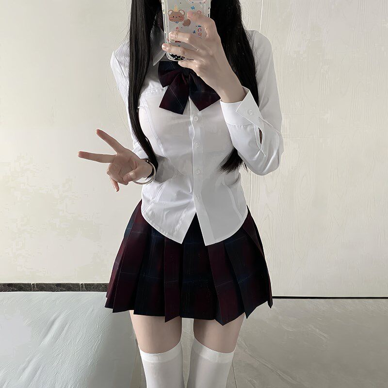 东京岁时记JK制服套装弹力收腰显瘦衬H衫长袖百褶裙学院风两件套