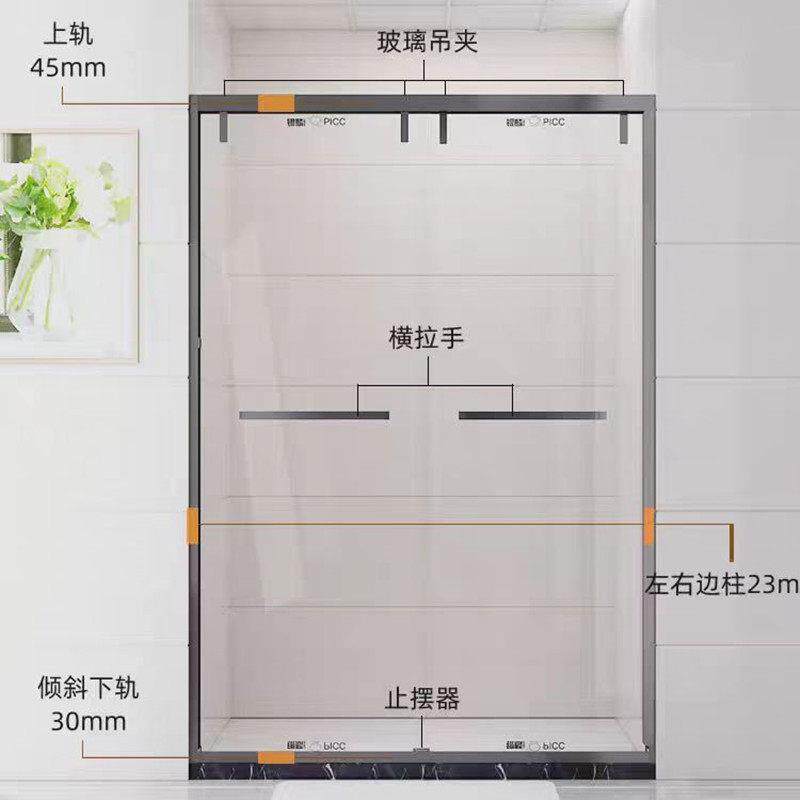 深圳制S17-1黑色不锈钢淋浴房一定字断形双移门化玻璃隔门浴室钢
