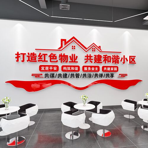 红色物业b文化墙面办公室装饰房产中介布置励志标语司企业背景贴