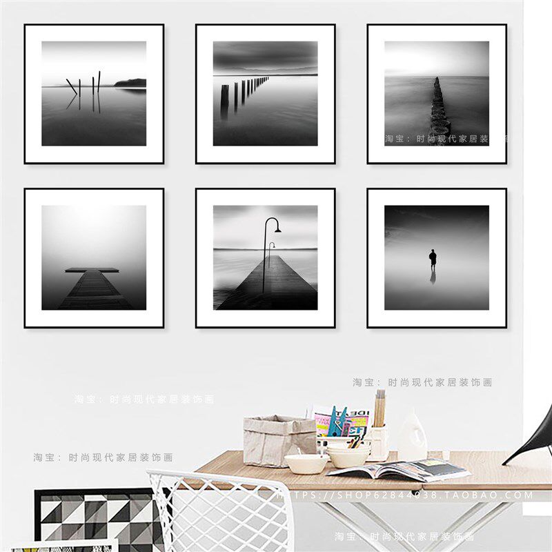 客厅装饰画办公室挂画黑白风格风景小众艺术壁画S卧室餐厅玄关墙