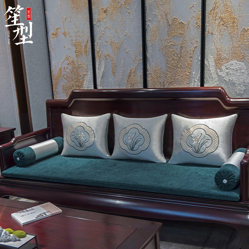 中式红木沙发坐垫子古p典实木家装高端定制罗汉床座垫刺绣抱枕靠