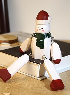 大长腿圣诞雪人木雕小摆件可爱趣味搞怪办公室桌面摆放装饰送孩子