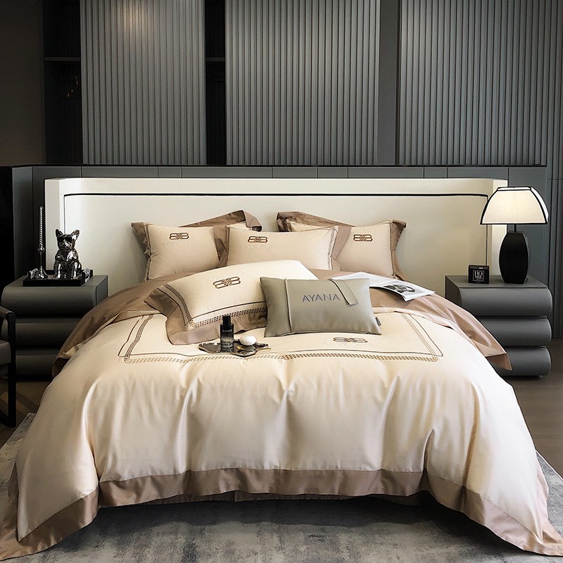 新款100S一级长绒棉高精密刺绣拼角工艺四件套