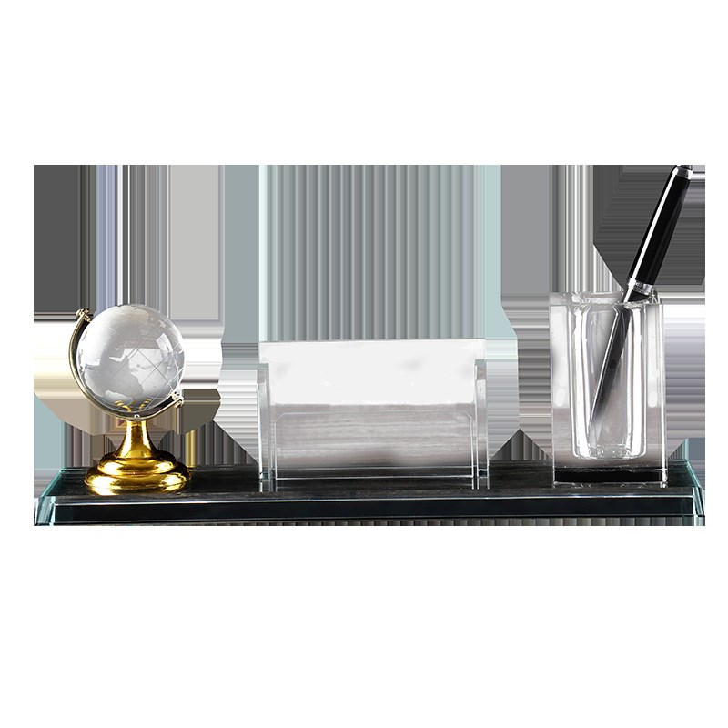 创意三件套水晶办公摆件名片夹笔筒校庆会议礼品毕业照纪念品定制