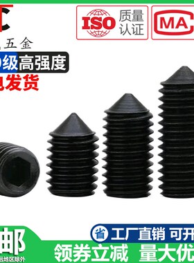 12.9级尖头紧定螺丝止付无头内六角机米尖端顶丝螺丝M3-5M6M10M12