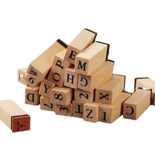 当然基础手帐英文木质印章套盒装36枚英文字母数字手账印章带印泥