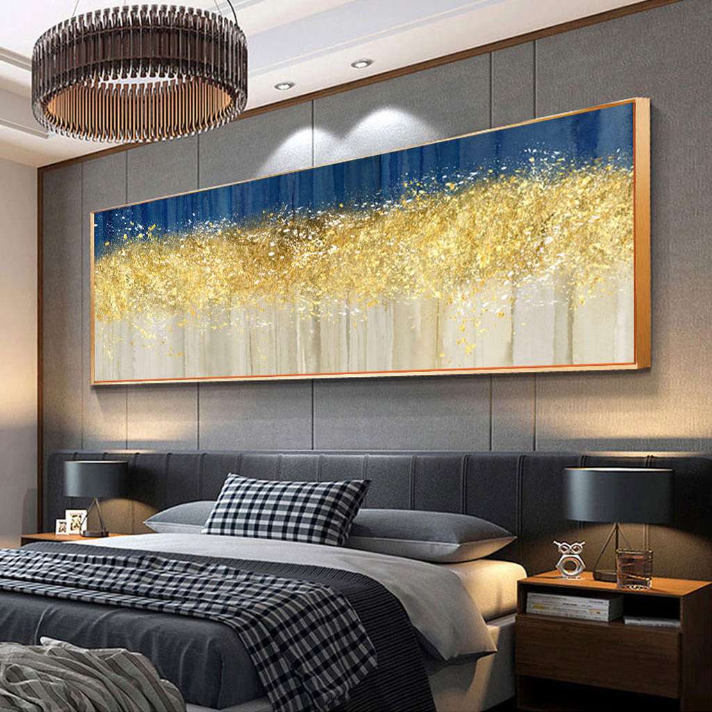 发财树卧室装饰画现代简约横版大幅床头挂画北欧风格轻奢晶瓷墙画图片
