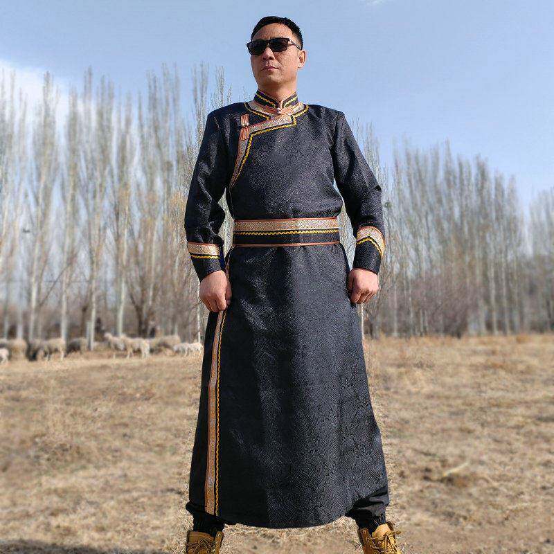 新款蒙古族少服装男士GYL数民服传统蒙古袍长袍表舞台演出舞族蹈