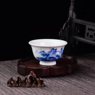 正德御窑刘建锋窑山水大压手杯撇口杯功夫茶具手绘品茗斗彩茶杯
