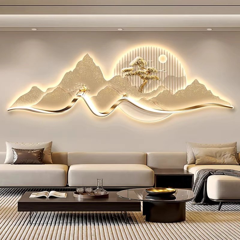 墨濯尘山水画客厅挂画led灯画山水流水生财风景画背靠金山装饰画,家居饰品,现代装饰画,淘宝优惠券,粉丝福利购,淘宝优惠卷