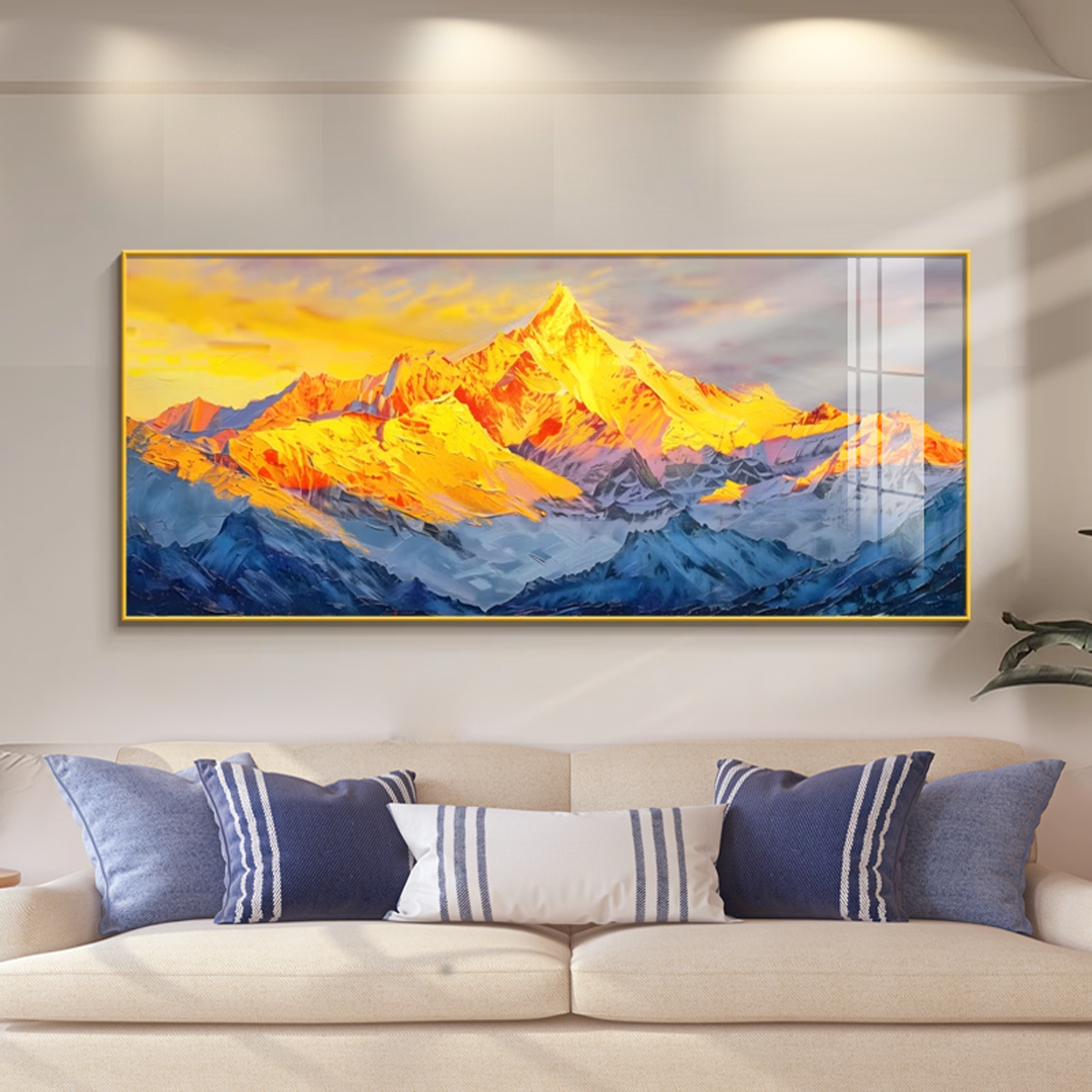 山水画靠山图日照金山挂画