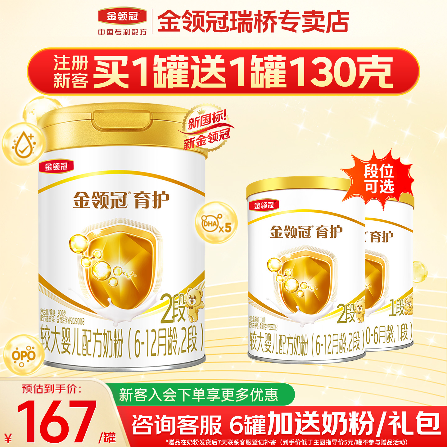 金领冠基础育护2段牛奶粉900g