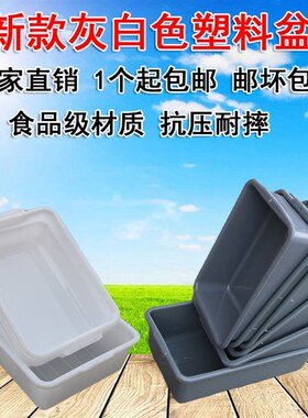 白色灰色长方形塑料盆加厚胶盆周转箱收纳盒食品级冰盆胶框养鱼盆