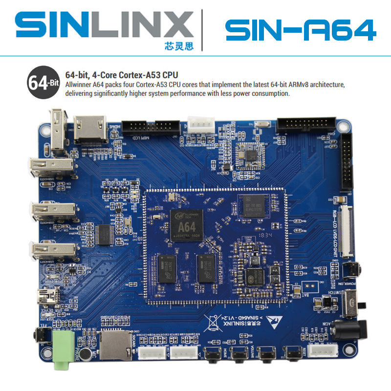 四核Cortex-A53安卓ARM芯灵思linux嵌入式全志A64开发板android