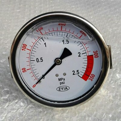 轴向带固定支衬架耐震压力表 直径100mm 压力 0-2.5mpa 0-350psi