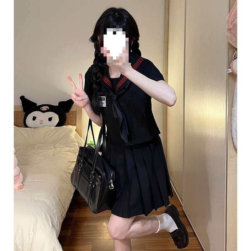 水手服赤三本基础款黑色jk制服套装女夏季学生款短袖夏服日系少女