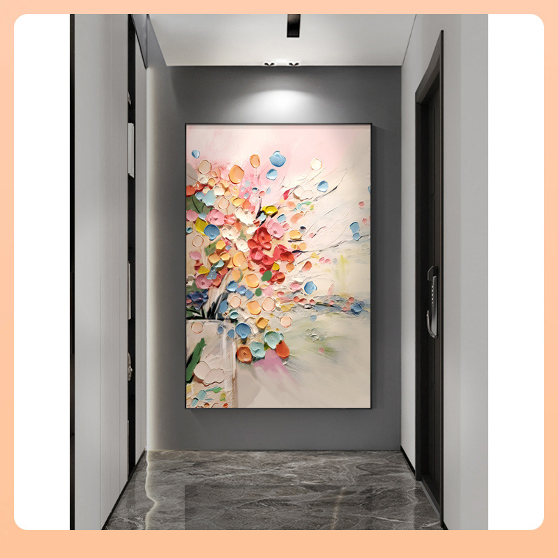?雪川手绘抽象花卉大芬村油画玄关装饰画走廊过道壁画落地客厅图片