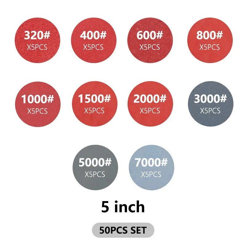 跨境热销 100件套 5寸植绒砂纸片红砂圆盘砂纸片沙纸木工金属打磨