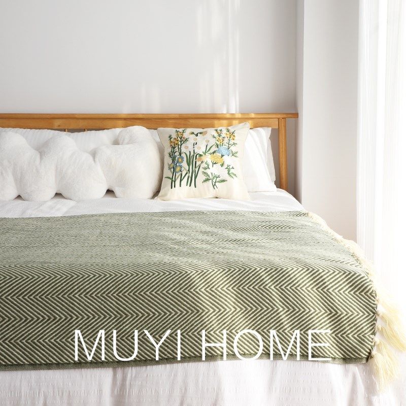 经典美式复古绿人字纹编织毯酒店民宿床尾巾床尾毯沙发毯床盖毯子,床上用品,休闲毯/毛毯/绒毯,淘宝优惠券,粉丝福利购,淘宝优惠卷