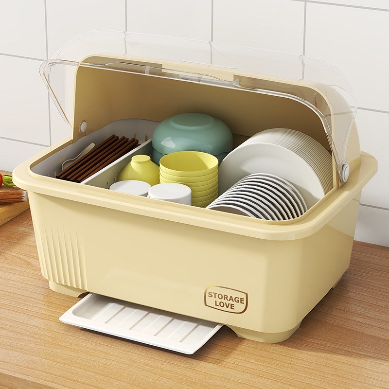 厨房沥水碗柜带盖餐具放碗碟置物架家用台面多功能装碗筷收纳箱盒