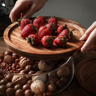 Creative Glass Food Storage Containers with Wooden Lid储藏盒