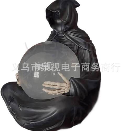 The Death God's Crystal Ball - 哥特式黑袍死神雕塑
