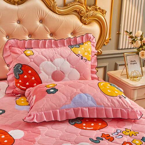 冬季水晶绒加厚夹棉花边枕套枕头套法莱绒学生人加棉枕芯套一对