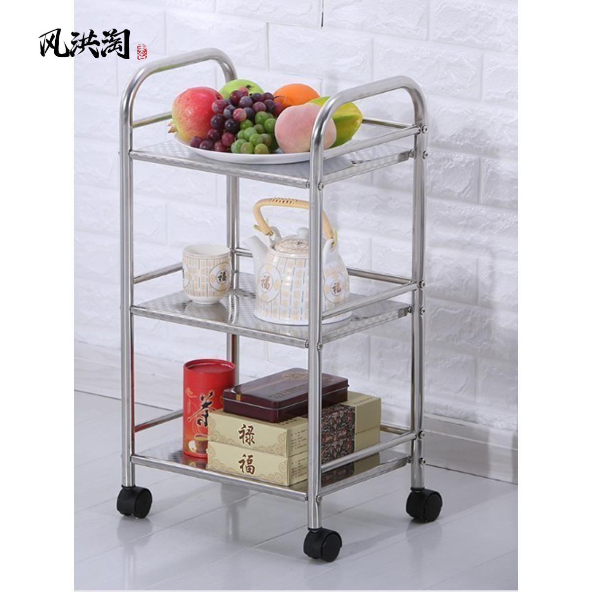 不锈钢厨房置物架微波炉架可移动带轮收纳架锅架蔬菜架小推车储物