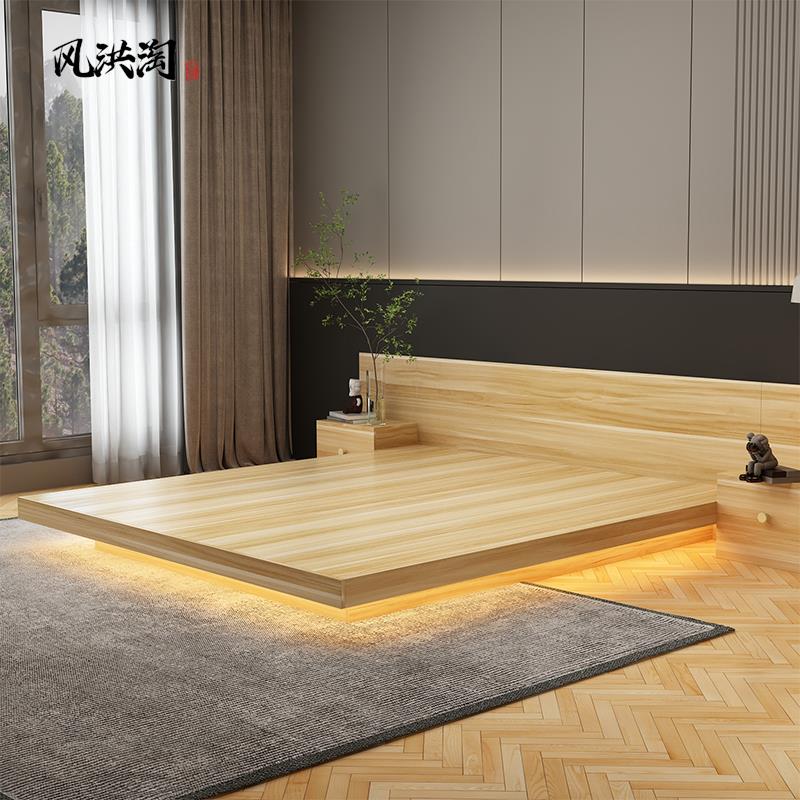 实木质板式悬浮床新款现代简约民宿日式宾馆床榻榻米储物单双人床