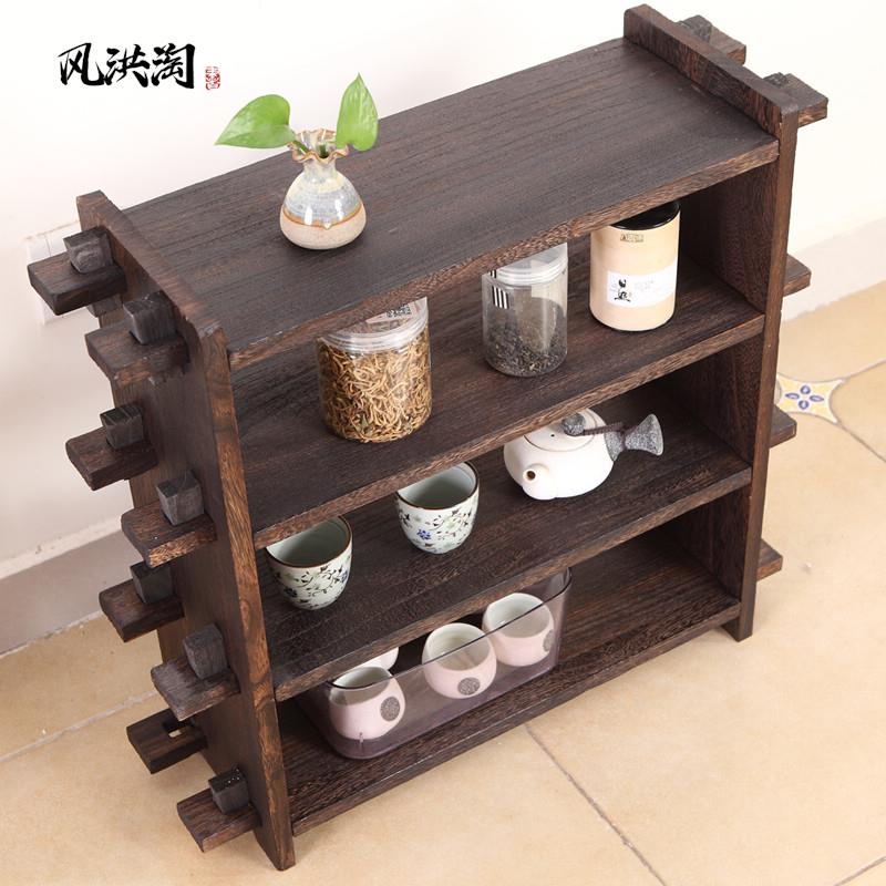 烧桐木茶杯架实木小博古架茶道茶棚架茶具架置物架茶架茶壶收纳架