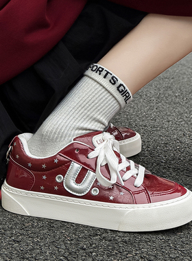 LUAGAIN红色星星鞋应援鞋百搭红色痛鞋痛包板鞋休闲学生党鞋子
