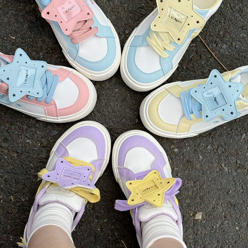 L.U.Again 撞色星星板鞋春夏休闲板鞋蓝粉痛鞋黄蓝百搭鞋