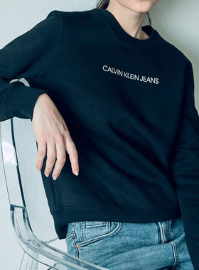 CALVIN KLEIN 休闲通勤字母印花抓绒圆领宽松套头卫衣 J214807BEH