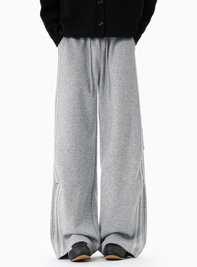 追素TS直筒卫裤2025秋冬新款男生美式条纹褶皱运动休闲裤抽绳宽松