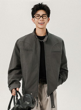 追素TS秋季2025新款男生美式立领休闲夹克男士百搭简约纯色外套潮