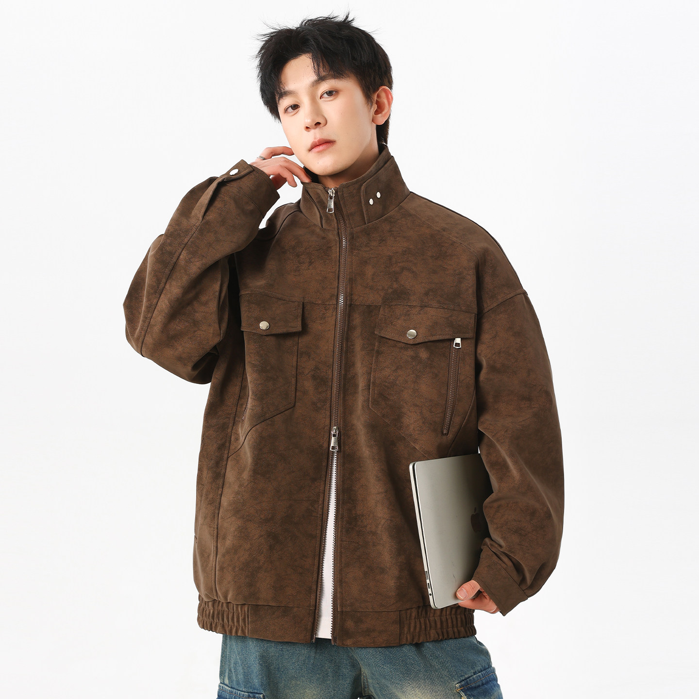 追素TS夹棉夹克工装机车立领皮衣