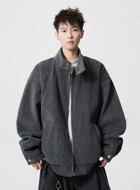 追素TS秋冬季2025新款男生美式加绒毛呢夹克男士立领休闲宽松外套