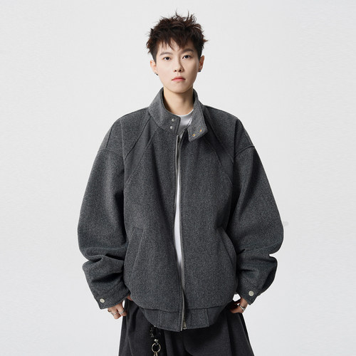追素TS加绒毛呢夹克立领休闲外套